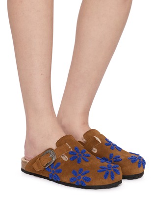 Figure View - Click To Enlarge - TAJI - Sabot Daisy Embroidered Suede Clogs