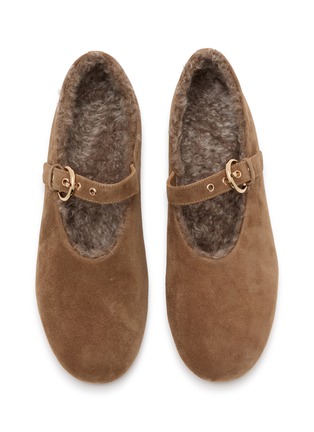 Detail View - Click To Enlarge - PEDDER RED - Brynn Suede Shearling Mary Jane Flats