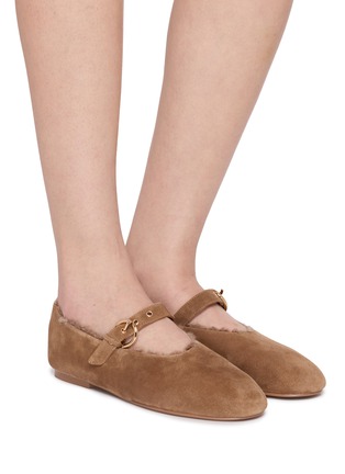 Figure View - Click To Enlarge - PEDDER RED - Brynn Suede Shearling Mary Jane Flats