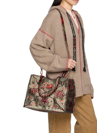 Front View - Click To Enlarge - IMAYIN - Beaded Embroidered  Cotton Tote Bag