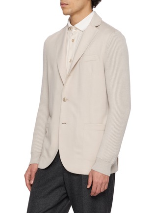 Detail View - Click To Enlarge - ELEVENTY - Knit Sleeve Wool Blazer with Detachable Bib
