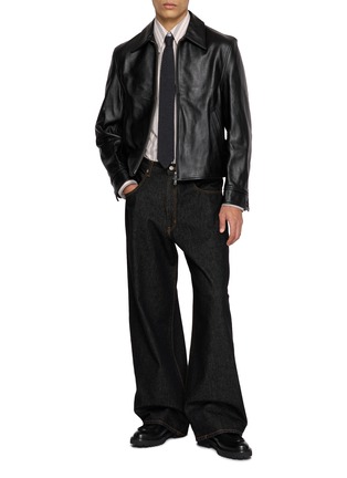 Figure View - Click To Enlarge - TONYWACK - Buckle Zip Up Leather Jacket