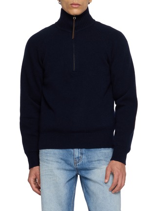 Main View - Click To Enlarge - TONYWACK - Elbow Patch Half Zip Wool Sweater