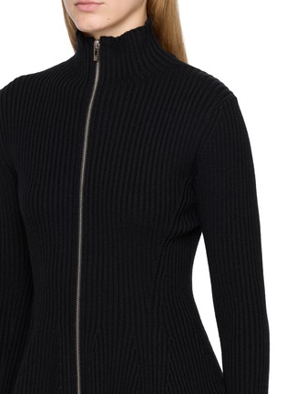  - ALAÏA - High Neck Peplim Rib Knit Cardigan