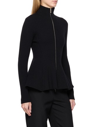 Front View - Click To Enlarge - ALAÏA - High Neck Peplim Rib Knit Cardigan