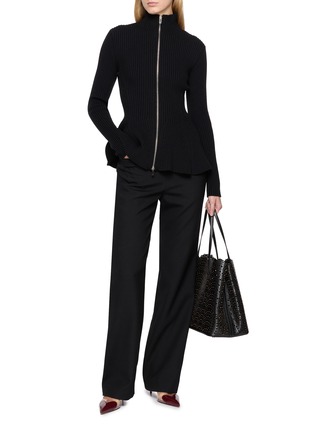 Figure View - Click To Enlarge - ALAÏA - High Neck Peplim Rib Knit Cardigan