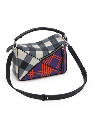 Detail View - Click To Enlarge - LOEWE - X Cosima von Bonin Small Puzzle Chequered Intarsio Calfskin Leather Bag