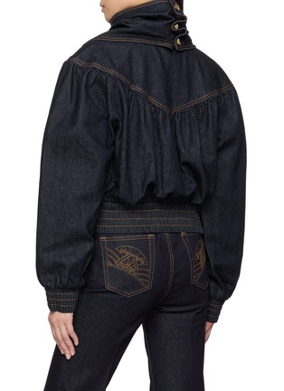 Back View - Click To Enlarge - ZIMMERMANN - Handkerchief Dark Wash Denim Bomber Jacket