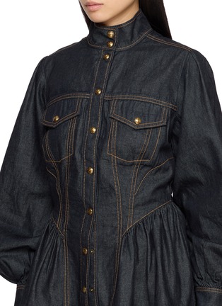 Detail View - Click To Enlarge - ZIMMERMANN - Scarf Neck Balloon Sleeve Dark Wash Denim Shirt