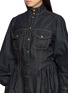 Detail View - Click To Enlarge - ZIMMERMANN - Scarf Neck Balloon Sleeve Dark Wash Denim Shirt