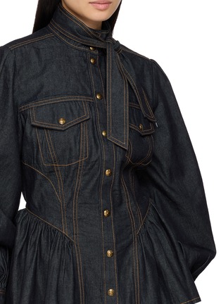  - ZIMMERMANN - Scarf Neck Balloon Sleeve Dark Wash Denim Shirt