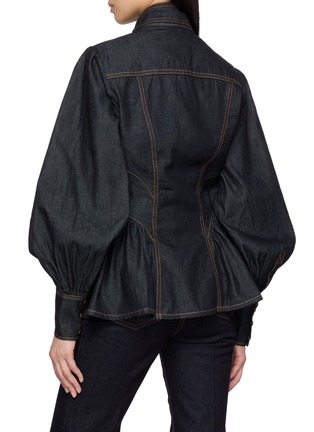 Back View - Click To Enlarge - ZIMMERMANN - Scarf Neck Balloon Sleeve Dark Wash Denim Shirt