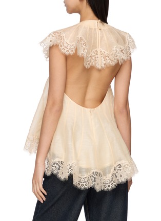 Back View - Click To Enlarge - ZIMMERMANN - Ascent Lace Trim Silk Linen Flutter Top