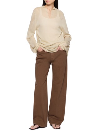 Figure View - Click To Enlarge - SWAYING - Sheer V-Neck Lantern Sleeve Top