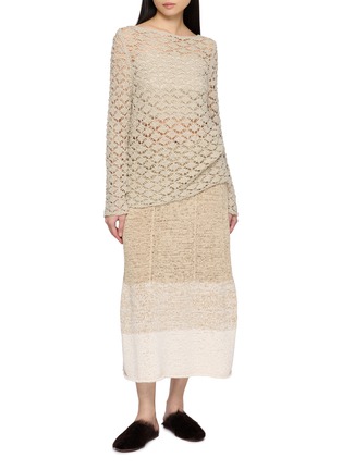 Figure View - Click To Enlarge - SWAYING - Openwork Boat Neck Overlay Knit Sweater