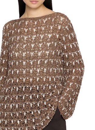  - SWAYING - Boat Neck Crochet Openwork Knit Sweater
