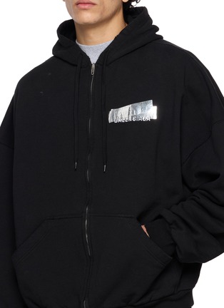  - BALENCIAGA - Silver Tape Cotton Zip Up Hoodie