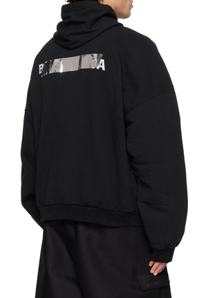 Back View - Click To Enlarge - BALENCIAGA - Silver Tape Cotton Zip Up Hoodie