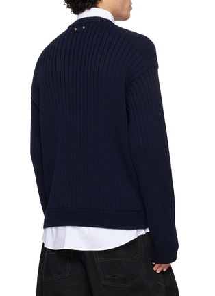 Back View - Click To Enlarge - BALENCIAGA - Shirt Collar Ribbed Cotton Hybrid Knit Sweater