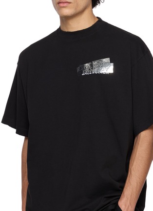  - BALENCIAGA - Silver Tape Logo Cotton T-Shirt