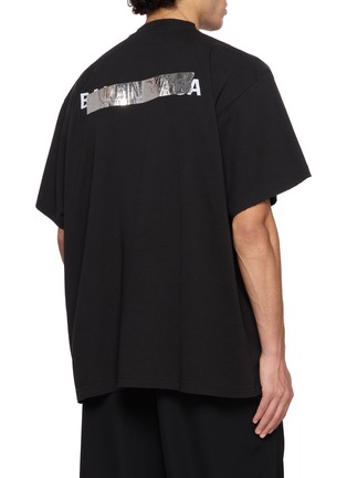 Back View - Click To Enlarge - BALENCIAGA - Silver Tape Logo Cotton T-Shirt
