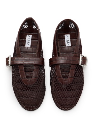 Detail View - Click To Enlarge - ALAÏA - Crocodile Embossed Mesh Ballet Flats