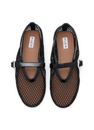 Detail View - Click To Enlarge - ALAÏA - Patent Leather Mesh Mary Jane Flats