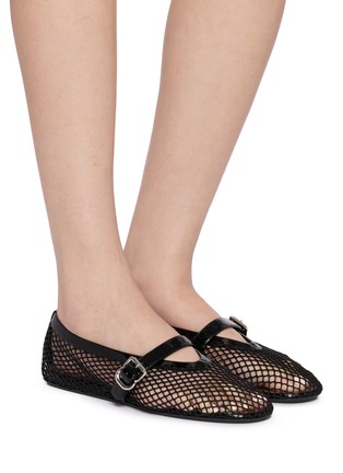 Figure View - Click To Enlarge - ALAÏA - Patent Leather Mesh Mary Jane Flats