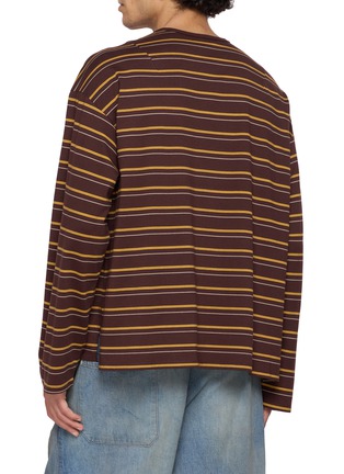 Back View - Click To Enlarge - ANCELLM - Border Striped Long Sleeve T-Shirt