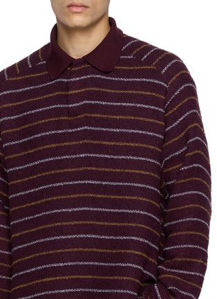  - ANCELLM - Long Sleeve Textured Striped Polo Shirt