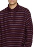  - ANCELLM - Long Sleeve Textured Striped Polo Shirt