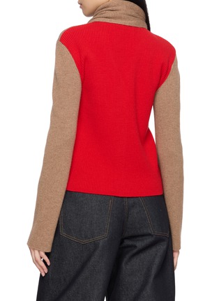 Back View - Click To Enlarge - EENK - Scarf Layered Colour Block Knit Cardigan
