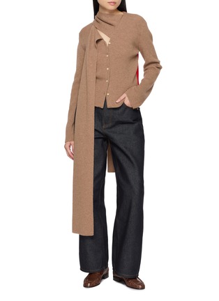Figure View - Click To Enlarge - EENK - Scarf Layered Colour Block Knit Cardigan