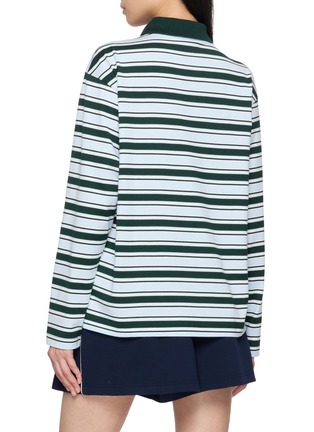 Back View - Click To Enlarge - LACOSTE - Striped Logo Patch Long Sleeve Polo Shirt