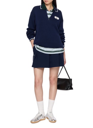 Figure View - Click To Enlarge - LACOSTE - Striped Logo Patch Long Sleeve Polo Shirt