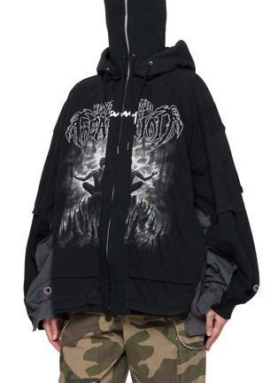 Detail View - Click To Enlarge - DISCOVERED - Spliced Band T-Shirt Hoodie