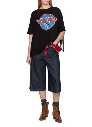 Figure View - Click To Enlarge - DISCOVERED - Fringe Back Graphic Band T-Shirt