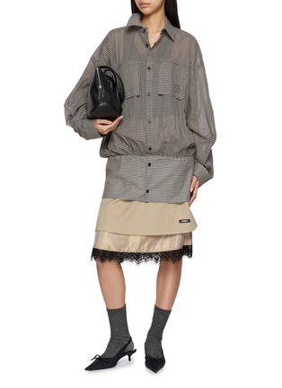 Figure View - Click To Enlarge - BONBOM - Double Square Pocket Wide Hem Checkered Shirt