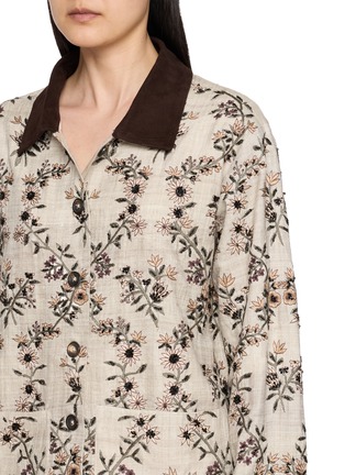  - KARTIK RESEARCH - Contrast Collar Floral Embellished Chore Coat