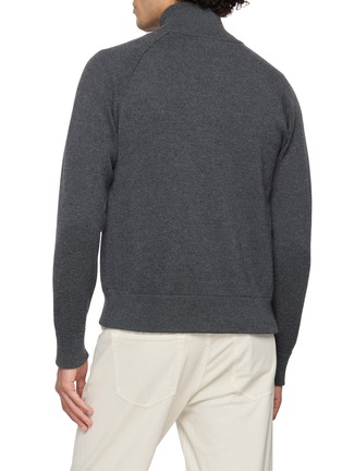 Back View - Click To Enlarge - PIACENZA 1733 - Zip Up Patch Pocket Wool Knit Cardigan