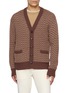 PIACENZA 1733 V-Neck Micro Houndstooth Wool Knit Cardigan