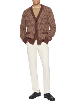 Figure View - Click To Enlarge - PIACENZA 1733 - V-Neck Micro Houndstooth Wool Knit Cardigan