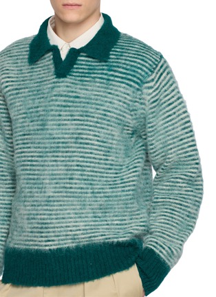  - J∞QUALITY - Skipper Striped Wool Knit Polo Sweater