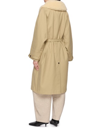 Back View - Click To Enlarge - LAMRONS - Fur Collar Belted Raglan Sleeve Trench Coat