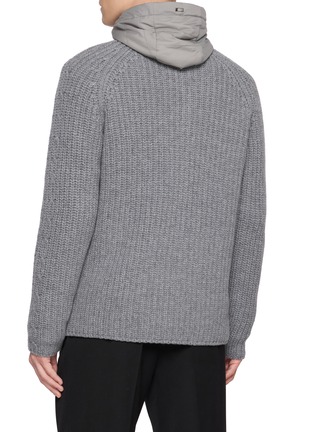Back View - Click To Enlarge - HERNO - Padded Bib Ribbed Wool Hood Cardigan