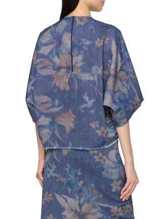 Back View - Click To Enlarge - MS MIN - Floral Print Butterfly Sleeve Denim Top