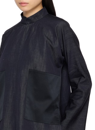  - MS MIN - Mandarin Collar Denim Textured Patchwork Jacket