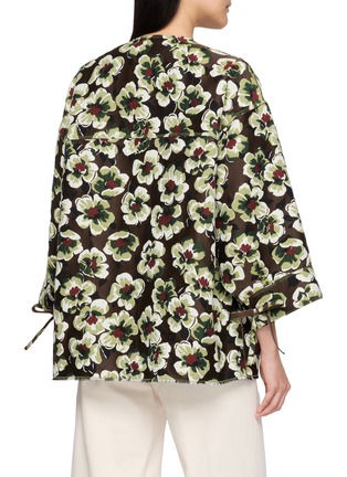 Back View - Click To Enlarge - MS MIN - Floral Print Zip Up Cocoon Coat
