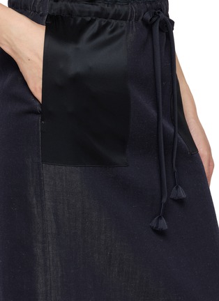  - MS MIN - Denim Textured Drawstring Straight Midi Skirt