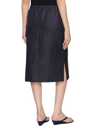 Back View - Click To Enlarge - MS MIN - Denim Textured Drawstring Straight Midi Skirt